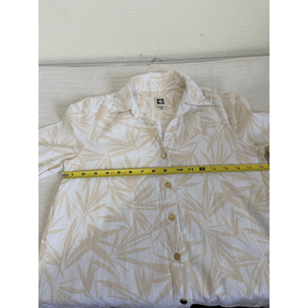 Anne Klein Women's Linen Blend Tropical Button Shirt XS Beige Resort Top Coastal - Picture 10 of 15